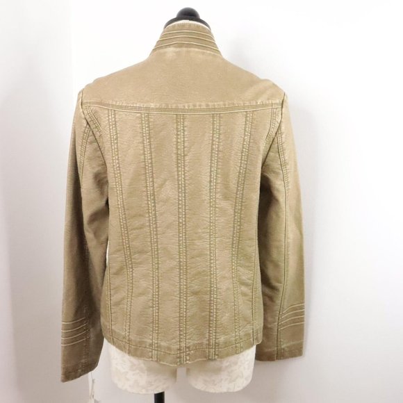New Big Chill Vintage Women's Large Tan Gold Zip-Up Vegan Leather Biker Jacket - Picture 5 of 9